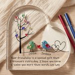 Personalised Sea Glass Birds Tree of Life Heart-Shaped Acrylic Plaque with Names Desk Decor Birthday Gift for Sisters Friends