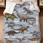 Personalized Dinosaur Name Word Cloud Multicolor Soft Throw Blanket Home Decor Birthday Gift for Dinosaur Lover