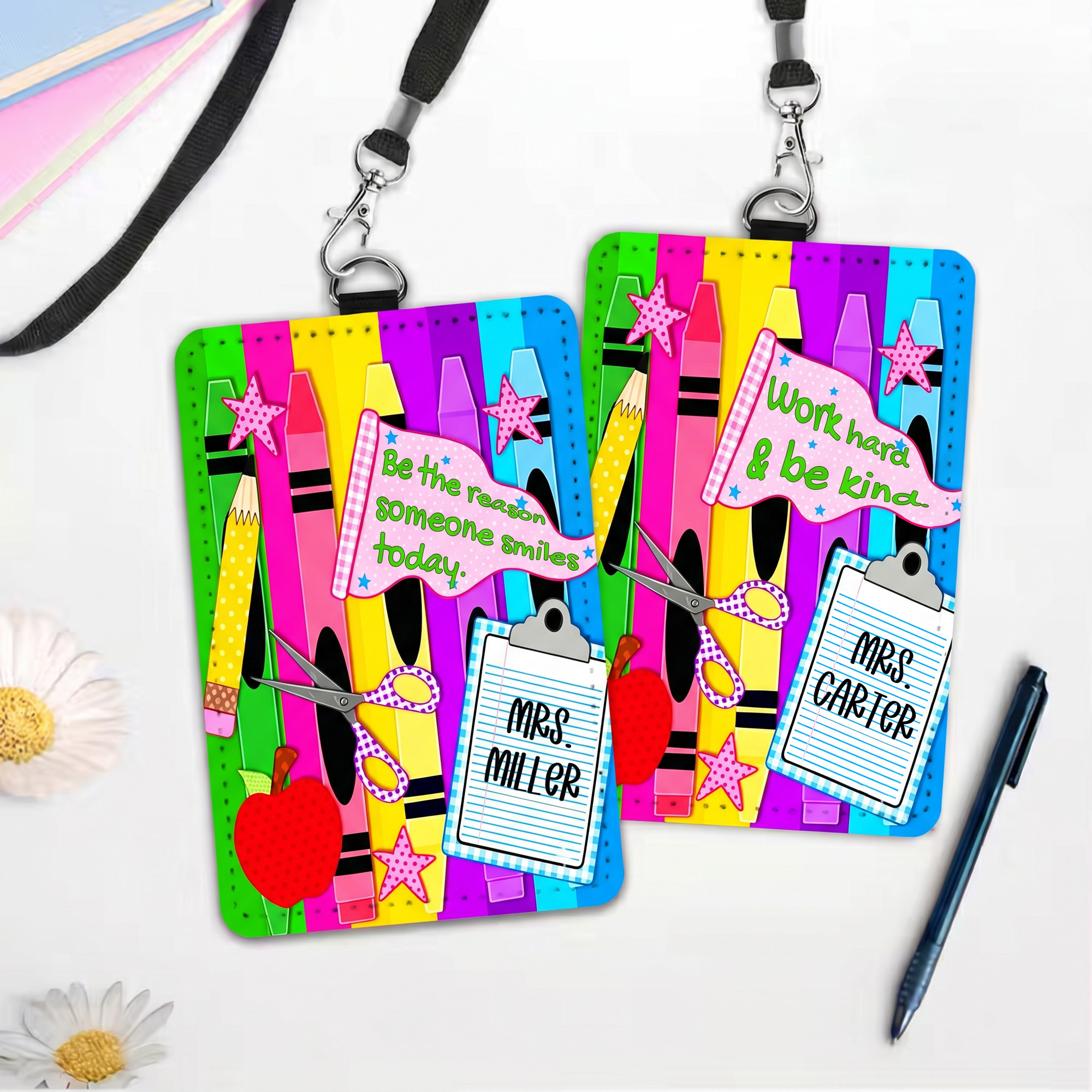 Personalisierter Ausweishalter aus Acryl für Bleistifte mit Titel, Nachnamen und Text – für den täglichen Gebrauch, zum Schulanfang und zum Lehrertag – Geschenk für Pädagogen und Lehrer