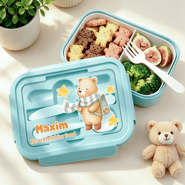 Personalised Cartoon Animal Photo Microwavable Lunch Box with Name Text and Cutlery Picnic Outdoor Activity Use Back to School Gift for Students