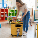 Personalised Pencil Crayon Cartoon Character Large Storage Basket with Text Daily Use Back to School Teacher's Day Gift for Teachers Educators