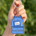 Personalised Cute Backpack Acrylic Keyring with Name and Year Back to School First Day of School Gift for Kids Students