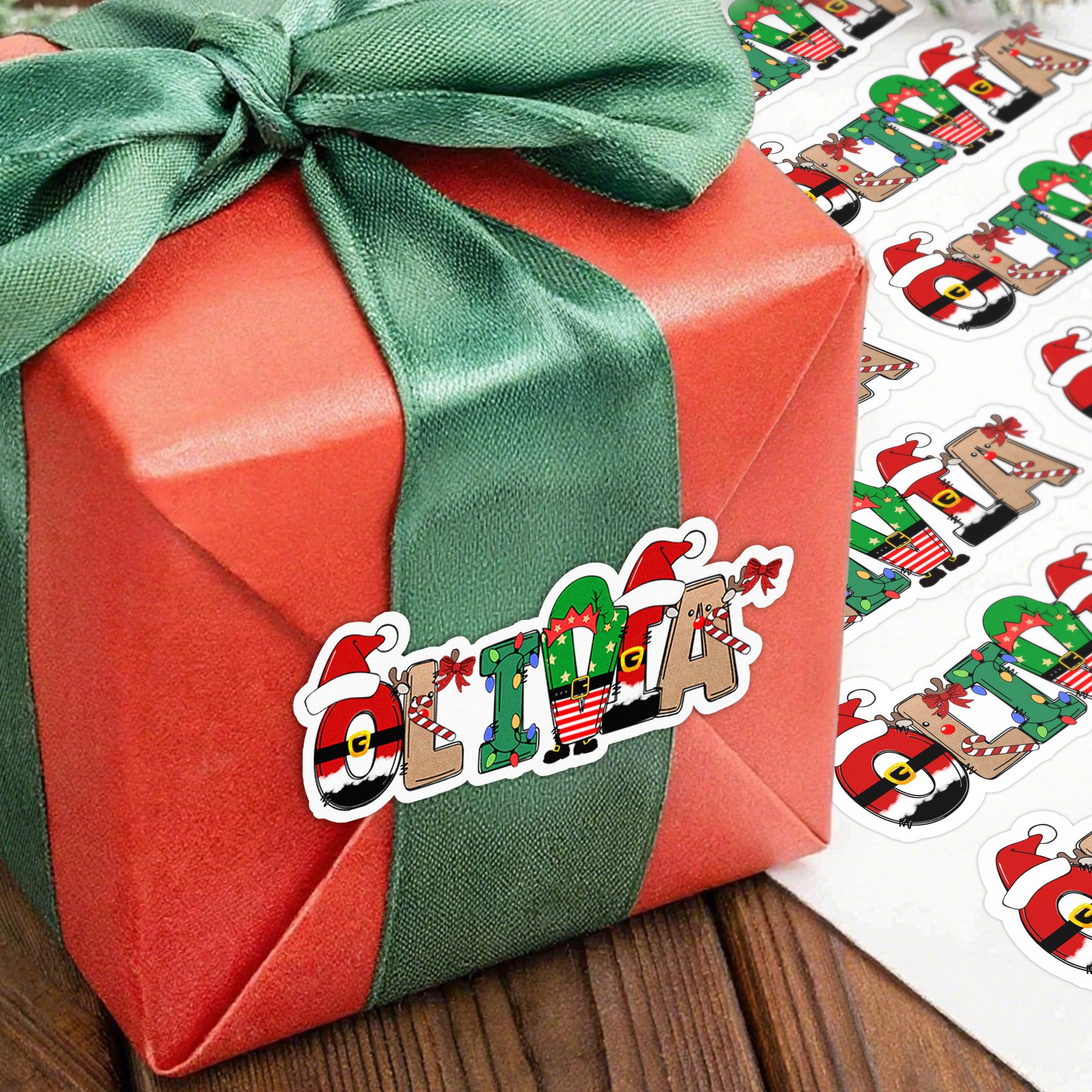 Personalisierte Weihnachten Thema Design wasserdicht Aufkleber Etiketten mit Namen Weihnachtsdekoration Party Favors für Familie Freunde