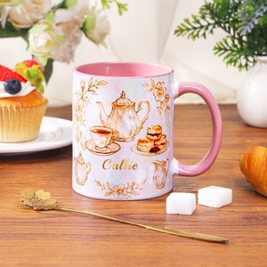 Personalised Vintage Floral Afternoon Tea Elements 11/15 oz Ceramic Coffee Mug with Name Daily Use Birthday Anniversary Gift for Women Tea Lovers