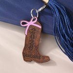 Personalised Western Style Boot Bow Charm with Engraved Name and Year Graduation Cap Tassel Decor Graduation Gift for Graduates Cowgirls
