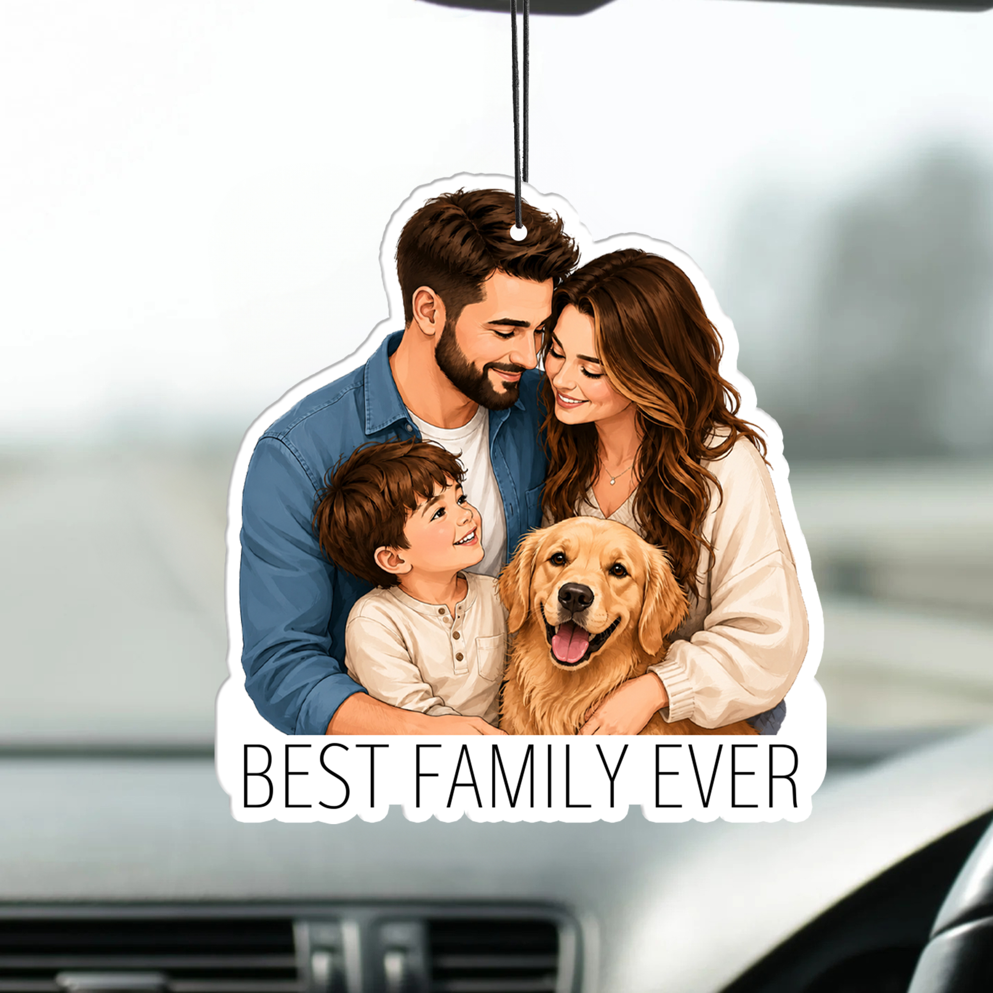 Personalisierter Auto-Lufterfrischer im Comic-Stil mit Foto und Text – Dekoration für den Fahrzeuginnenraum, Geschenk zum Geburtstag oder Jubiläum für Familie und Paare