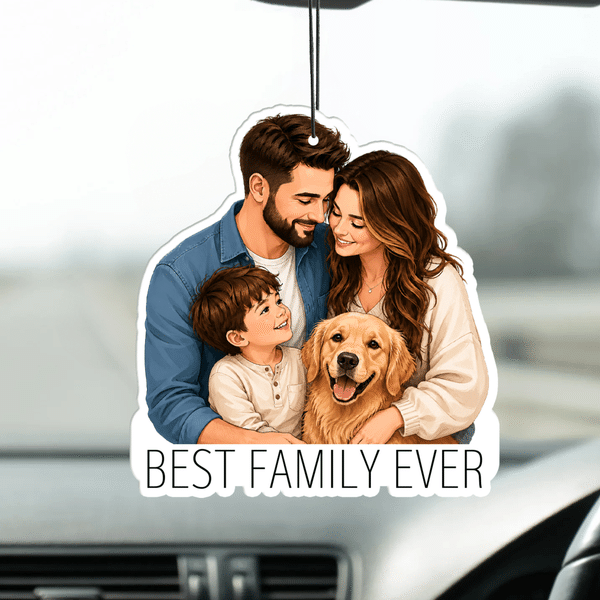 Personalized Comic Style Photo Car Air Freshener Ornament with Text Car Interior Decor Birthday Anniversary Gift for Family Couple