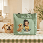 Personalized Paw Print Pet and Owner Photo Large Tote Bag with Text and Names Daily Use Birthday Gift for Pet Owner