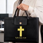 Personalised Cross Bible Chapter PU Leather Briefcase Office Accessory Baptism Religious Business Trip Gift for Christians Workers Colleagues