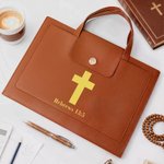Personalised Cross Bible Chapter PU Leather Briefcase Office Accessory Baptism Religious Business Trip Gift for Christians Workers Colleagues