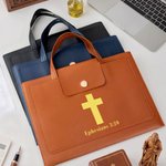Personalised Cross Bible Chapter PU Leather Briefcase Office Accessory Baptism Religious Business Trip Gift for Christians Workers Colleagues