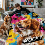 Personalised Graffiti Oil Pet Photo Soft Throw Blanket with Name Home Decor Daily Use Birthday Gift for Pet Lovers Family