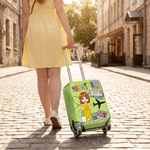 Personalized Cartoon Travel Character Airplane Luggage Cover Fits 18-32 Inches with Name Business Trip Vacation Holiday Gift for Family Friends