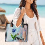 Personalized Starry Sky Birth Flower Clear Hologram Waterproof Tote Bag with Name Summer Vacation Daily Use Birthday Gift for Friends Girls