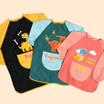Personalised Cute Dinosaur Paint Waterproof Long Sleeve Apron with Name Text and Pocket Outdoor Activity Birthday Gift for Kids Students