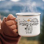 Personalized Black & White Line Outdoor Wedding 12 oz Enamel Mug with Name Daily Use Travel Wedding Anniversary Birthday Gift for Couple