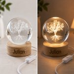 Personalized Four-Leaf Cover Round Crystal Ball LED Night Light with Name and Wooden Base Home Decor Birthday Gift for Kids Friends