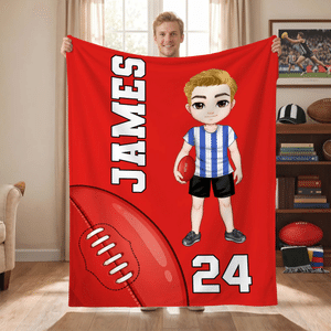 Personalized Multicolor Cartoon AFL Character Soft Throw Blanket with Name and Number Home Decor Team Birthday Gift for AFL Lovers