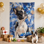 Bannière de fête personnalisée et colorée, style peinture à l'huile, avec photo d'animal de compagnie et son nom — Cadeau d'anniversaire pour les propriétaires d'animaux, à utiliser au quotidien lors 