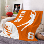 Personalised Australian Rules American Football Theme Silhouette Soft Throw Blanket with Name and Number Home Decor Birthday Gift for AFL Enthusiast