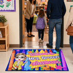 Personalized Welcome to Classroom Crayon Cartoon Character Durable Non-Slip Doormat with Name Appreciation Back to School Gift for Teachers
