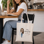 Personalised Pencil Garland Cartoon Teacher Canvas Tote Bag with Surname and Title Back to School Teacher's Day Graduation Gift for Teacher