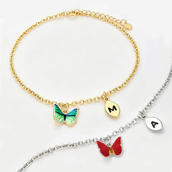 Personalized Birth Butterfly Leaf Pendant Bracelet with Initial Dainty Jewellery Daily Wear Anniversary Birthday Gift for Bestie Bridesmaid