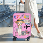 Personalized Cartoon Travel Character Airplane Luggage Cover Fits 18-32 Inches with Name Business Trip Vacation Holiday Gift for Family Friends