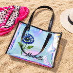 Personalized Starry Sky Birth Flower Clear Hologram Waterproof Tote Bag with Name Summer Vacation Daily Use Birthday Gift for Friends Girls