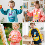 Personalised Cute Dinosaur Paint Waterproof Long Sleeve Apron with Name Text and Pocket Outdoor Activity Birthday Gift for Kids Students