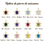 Bracelet de cheville peronnalisé avec nom et pierre de naissance - Breloque en forme de tortue de mer - Cadeau d'anniversaire pour les femmes