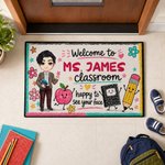 Personalized Cartoon Character Apple Notebook Pencil Pattern Non-Slip Doormat with Text Back to School Teacher's Day Gift for Teachers