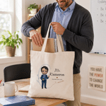 Personalised Pencil Garland Cartoon Teacher Canvas Tote Bag with Surname and Title Back to School Teacher's Day Graduation Gift for Teacher