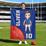 Personalized Multicolor Cartoon AFL Character Soft Throw Blanket with Name and Number Home Decor Team Birthday Gift for AFL Lovers