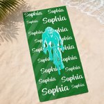 Gepersonaliseerd sneldrogend strandlaken met wielrennersilhouet en naam ideaal voor stranddagen of als verjaardagscadeau voor fietsliefhebbers