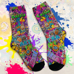 Personalized Multicolor Graffiti Street Art Breathable Mid-Calf Socks with Name Daily Wear Back to School Birthday Gift for Kid Teenager