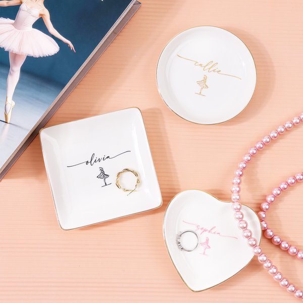 Personalised Dance Ballerina Ceramic Trinket Jewellery Dish with Name Birthday Wedding Anniversary Gift for Ballet Lovers