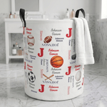 Personalized Ball Sports Pattern Storage Laundry Basket with Name and Durable Handles Back to School Birthday Gift for Boys Sports Lovers