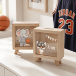 Personalized Cartoon Animal Ball Sports Wooden Piggy Bank with Name Back to School Children's Day Birthday Gift for Kids Students