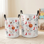 Personalized Ball Sports Pattern Storage Laundry Basket with Name and Durable Handles Back to School Birthday Gift for Boys Sports Lovers
