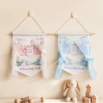 Personalised Something Blue Pink Flower Field Rabbit Banner with Name Baby Shower Birthday Gift for New Parent Baby
