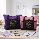 Personalized Heart Birth Flower Stethoscope Large Tote Bag with Name and Mesh Pockets Birthday Nurse Week Gift for Nurse Doctor