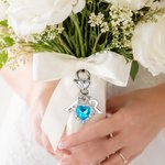 Personalized Something Blue Heart Crystal Bouquet Charm with Initial Wedding Anniversary Gift for Couples Newlyweds