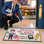 Personalized Cartoon Character Apple Notebook Pencil Pattern Non-Slip Doormat with Text Back to School Teacher's Day Gift for Teachers