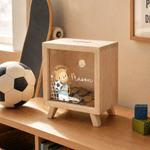 Personalized Cartoon Animal Ball Sports Wooden Piggy Bank with Name Back to School Children's Day Birthday Gift for Kids Students