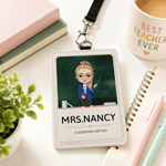 Personalised Cartoon Character Classroom Captain PU Leather ID Card Badge Holder with Langarden Back to School Teacher's Day Graduation Gift for Teacher