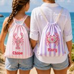 Telo da mare personalizzato in microfibra con motivi floreali e fauna marina in stile folk art, con nome e sacchetto con coulisse: regalo di compleanno o per le vacanze estive per bambini e donne