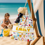 Personalised Cute Ice Cream Sun Crab Cloud Pattern Drawstring Bag with Name Beach Party Daily Use Birthday Gift for Kids Friends Family