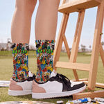 Personalized Multicolor Graffiti Street Art Breathable Mid-Calf Socks with Name Daily Wear Back to School Birthday Gift for Kid Teenager