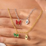 Personalized Birth Butterfly Leaf Pendant Bracelet with Initial Dainty Jewellery Daily Wear Anniversary Birthday Gift for Bestie Bridesmaid